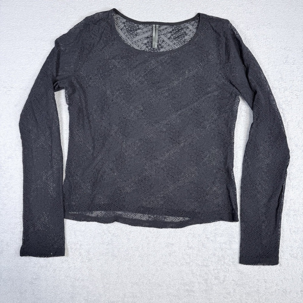 Anthropologie Women's Long Sleeve Sheer Lace Top Black  Floral Size X Large